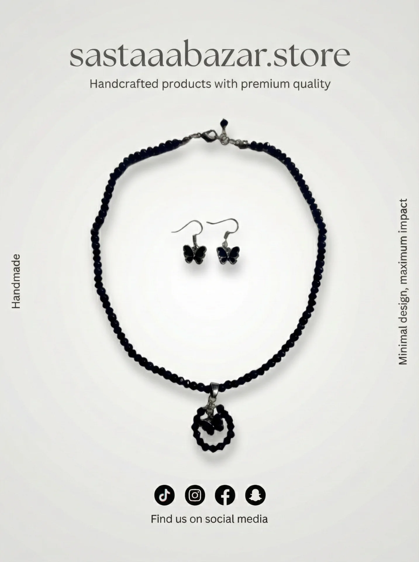 Black Crystal Butterfly Jewelry Set