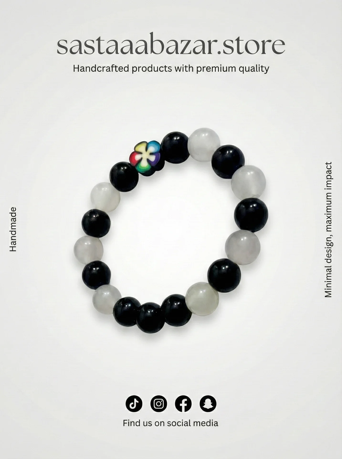 Black & White Yin Yang Flower Bracelet