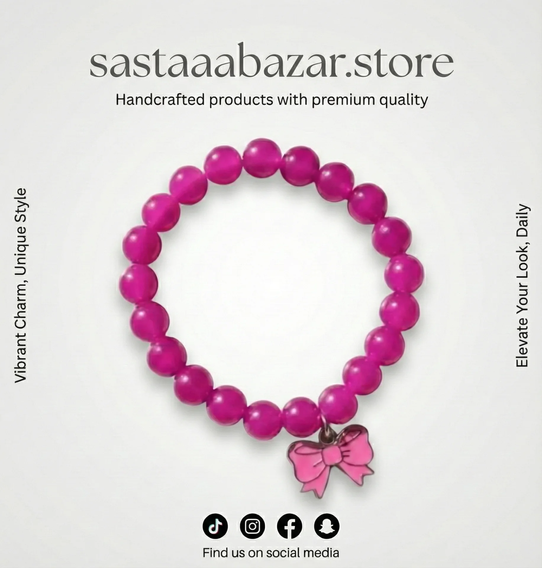 Fuchsia Pink Bow Charm Bracelet