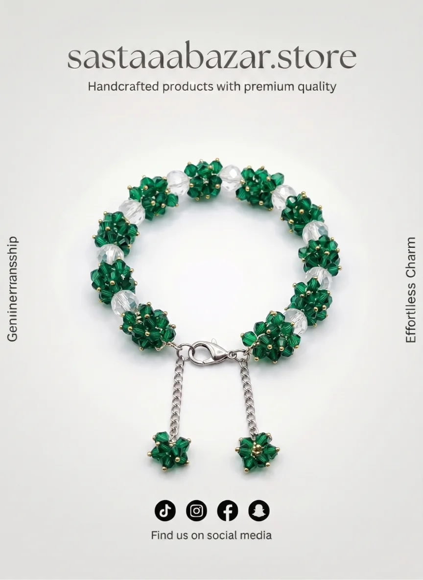 Emerald Green & White Gajra Style Lorial Bead Bracelet